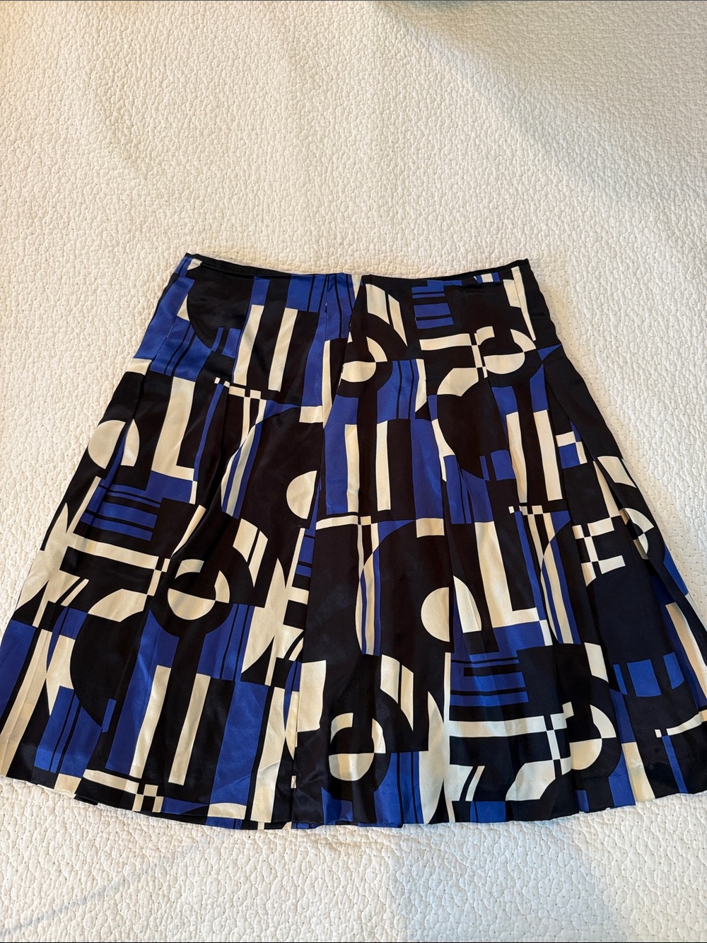 Lauren Ralph Lauren Vintage Black, Blue & Cream 100% Silk Geometric Skirt